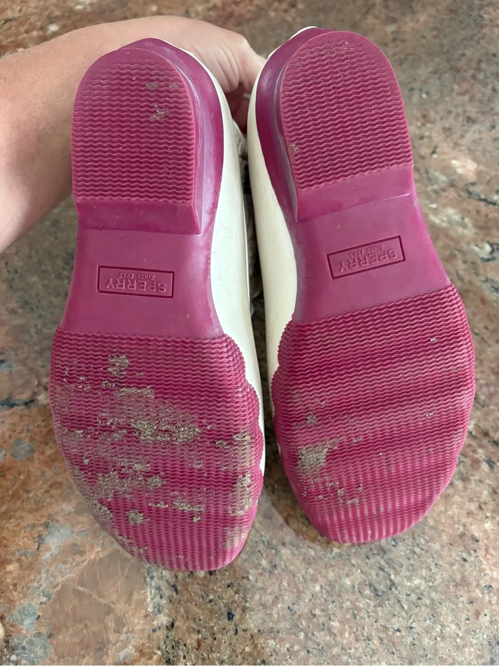 Sperry Cream Quilted Kids Duck Boots with Pink Soles